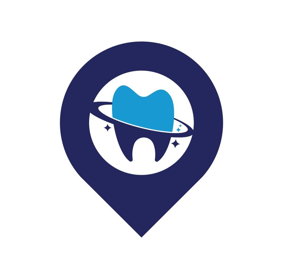 Diseño del logotipo del vector del concepto de forma gps del planeta dental. concepto de logotipo de vector de clínica de odontología.