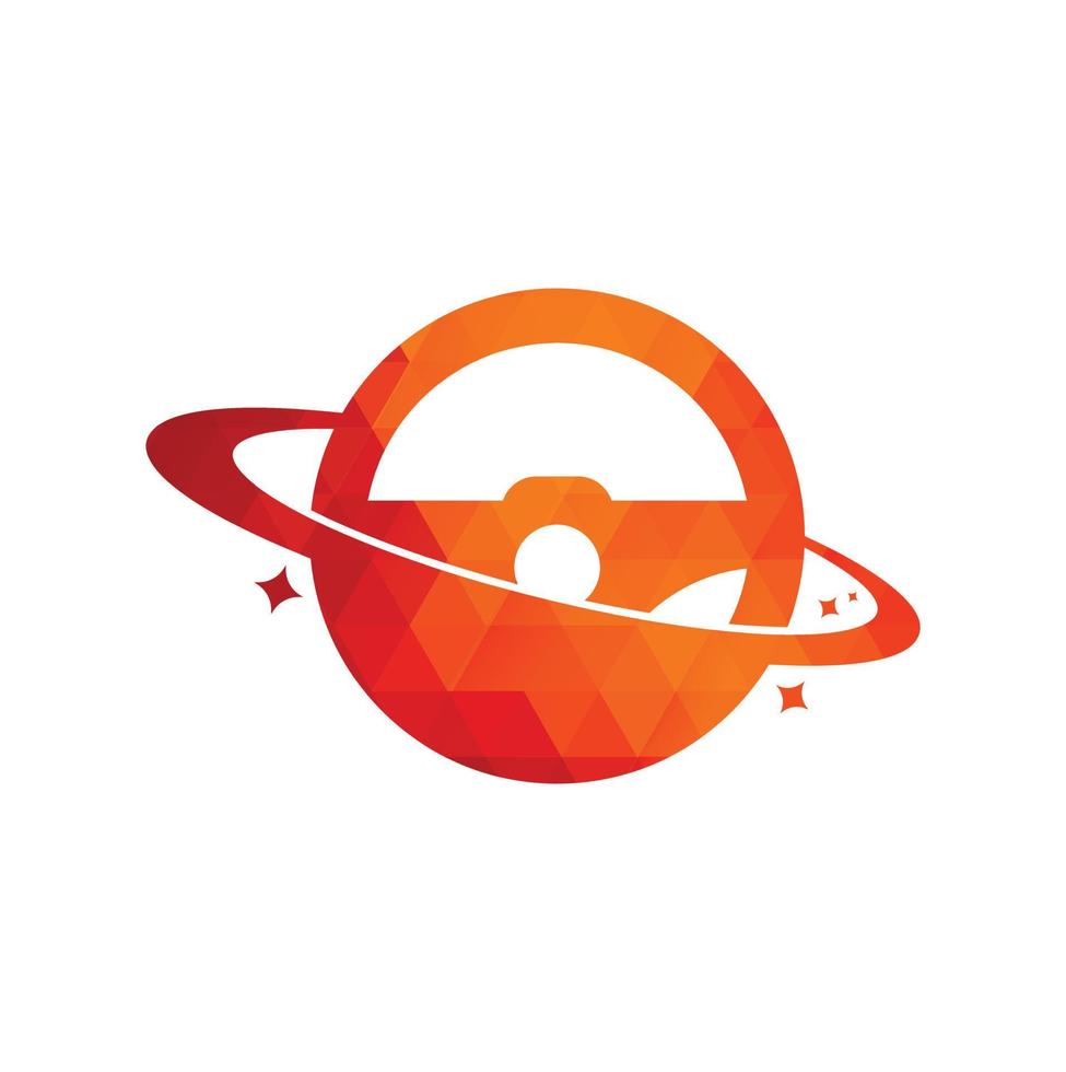 Drive planet vector logo design. Steering wheel orbit symbol or icon