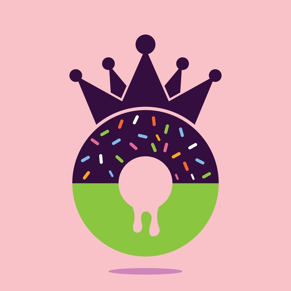 diseño del logotipo vectorial del rey de la panadería. donut con el diseño del logotipo del icono de la corona del rey. vector