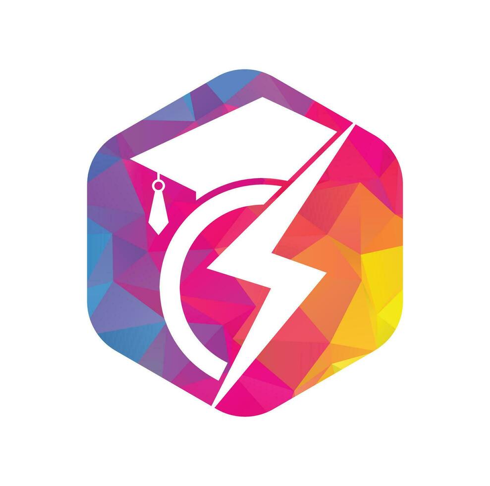 Flash student vector logo template. Education logo with graduation cap and thunder icon.