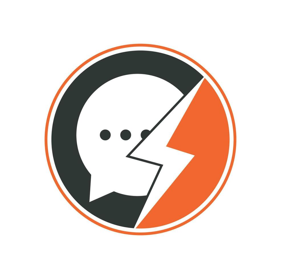 Bubble chat with thunder bolt icon logo template. Vector illustration.