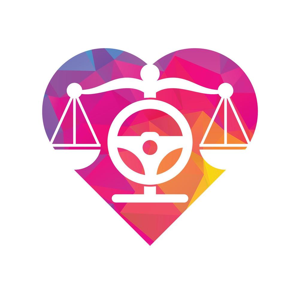 Wheel law heart shape concept vector logo design template. Steering and balance icon design.