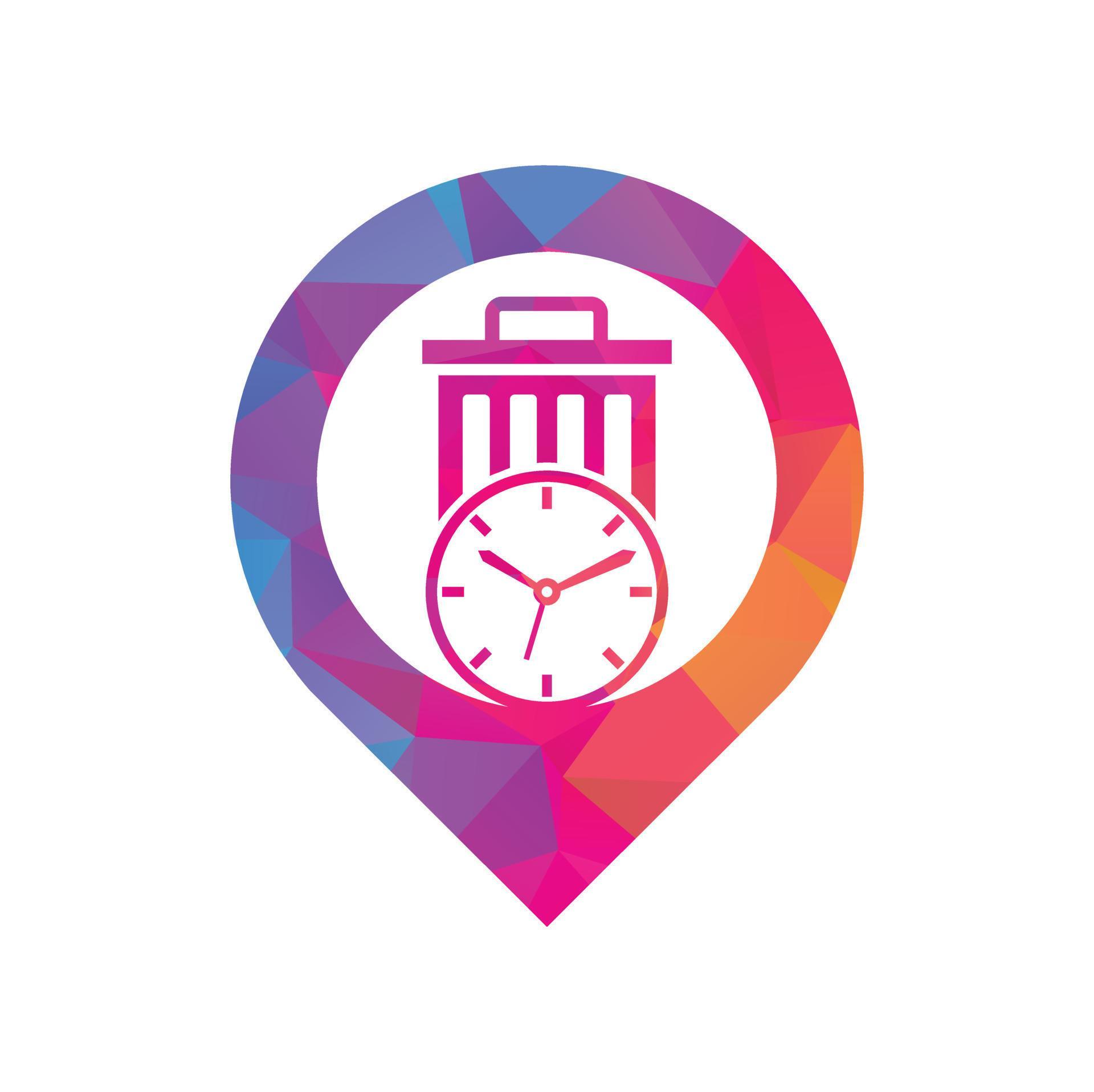 Waste time map pin shape concept vector logo template. Garbage Time