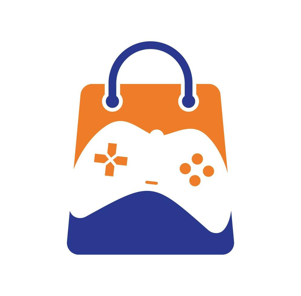 Game shop vector logo. design. Shopping bag combination joystick icon vector design.