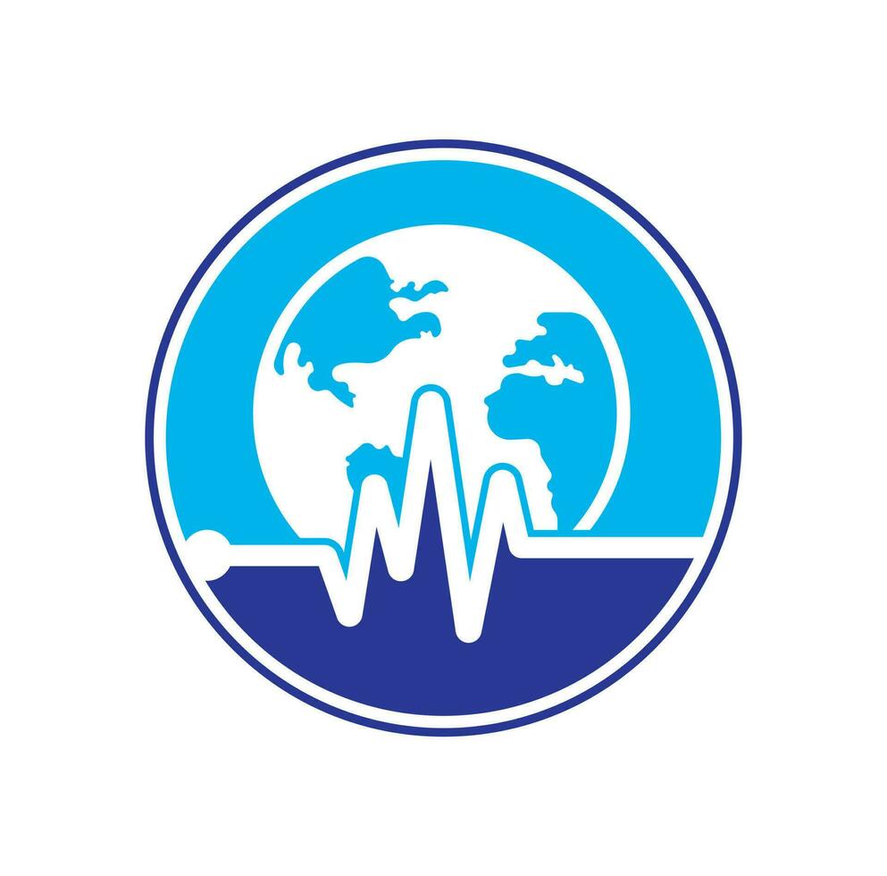 Pulse globe vector logo design icon. Pulse Cardiogram and Globe Icon Vector Logo. Earth globe icon with heart beat.