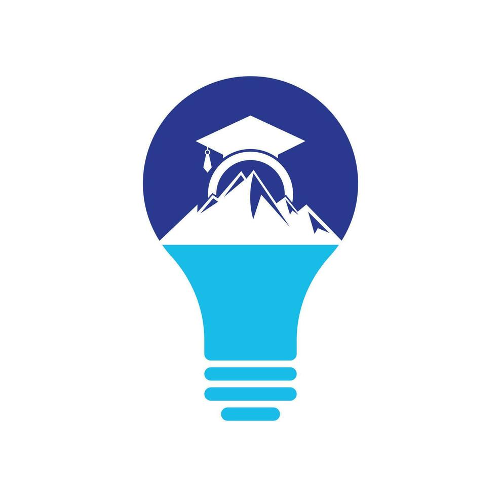 Mountain education bulb shape concept logo design icon template. Mountain education cap logo design inspiration vector