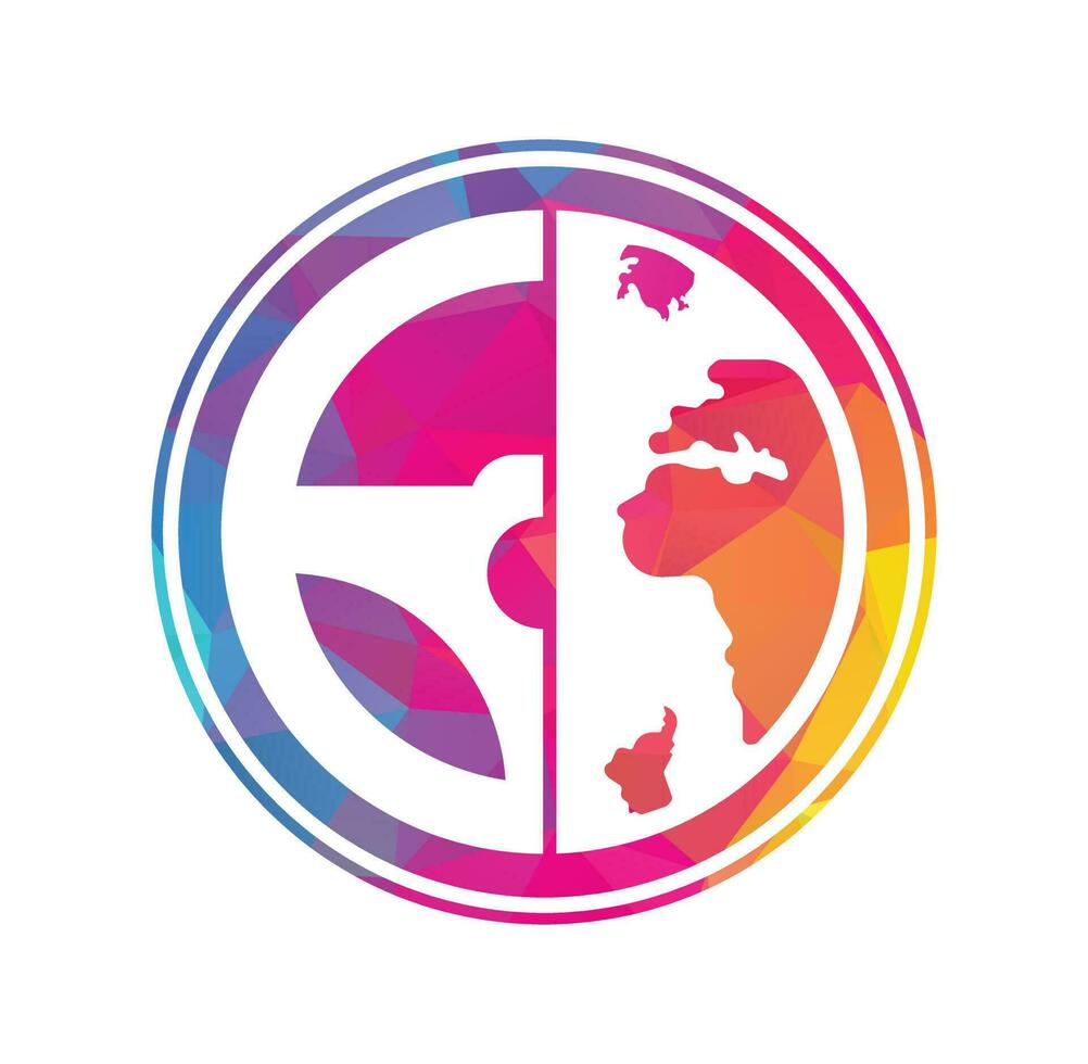 Drive world vector logo design. Steering wheel and world symbol or icon.