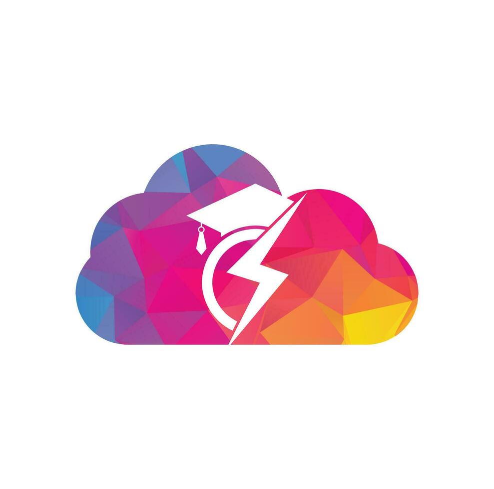 Thunder education cloud shape concept vector logo template. Education logo with graduation cap and thunder icon.