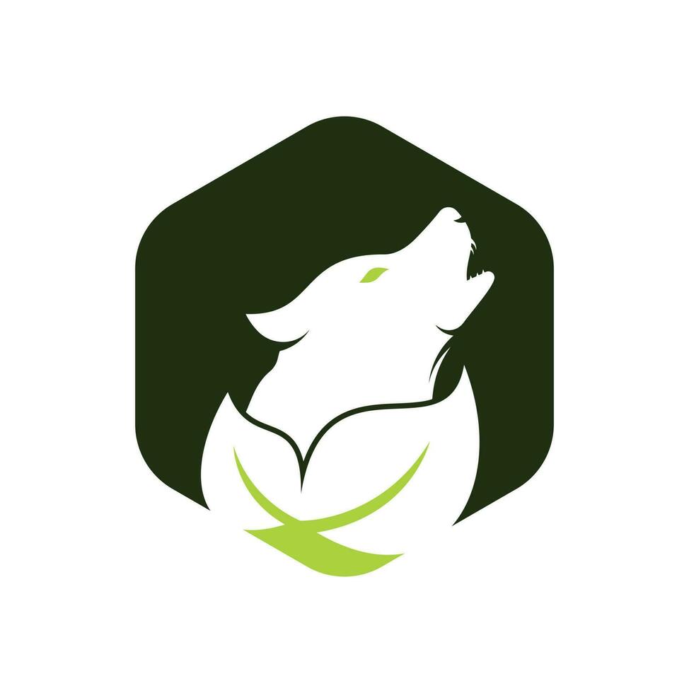 diseño del logotipo de lobo de hoja. vector de icono de diseño de logotipo de lobo de naturaleza.