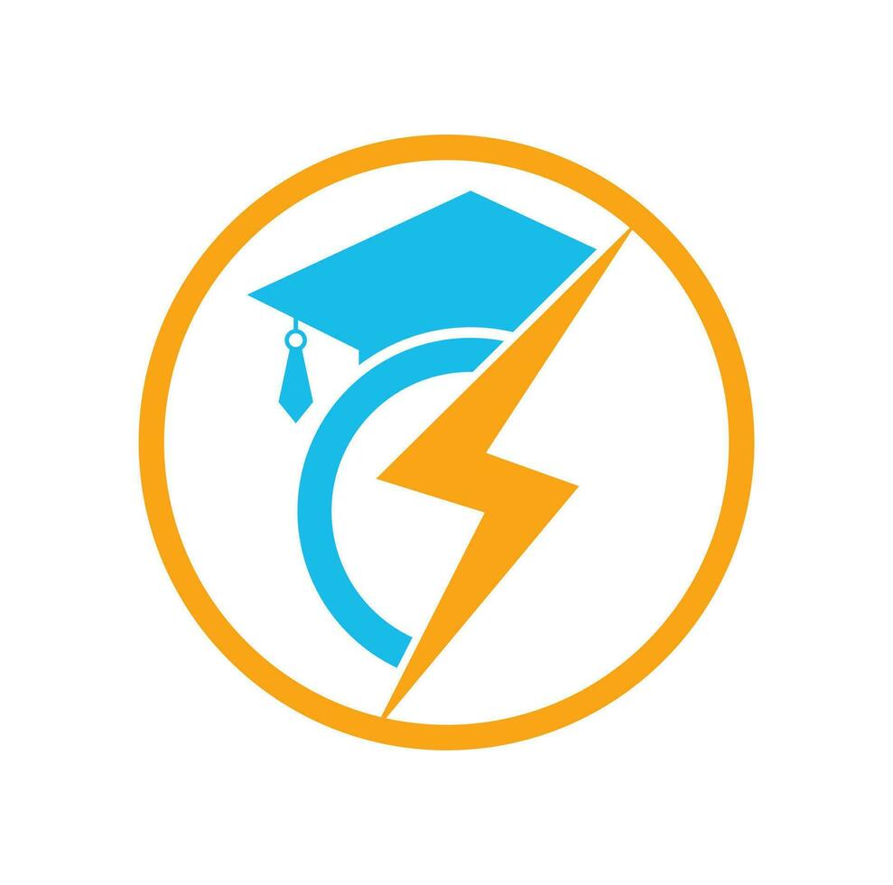 Flash student vector logo template. Education logo with graduation cap and thunder icon.