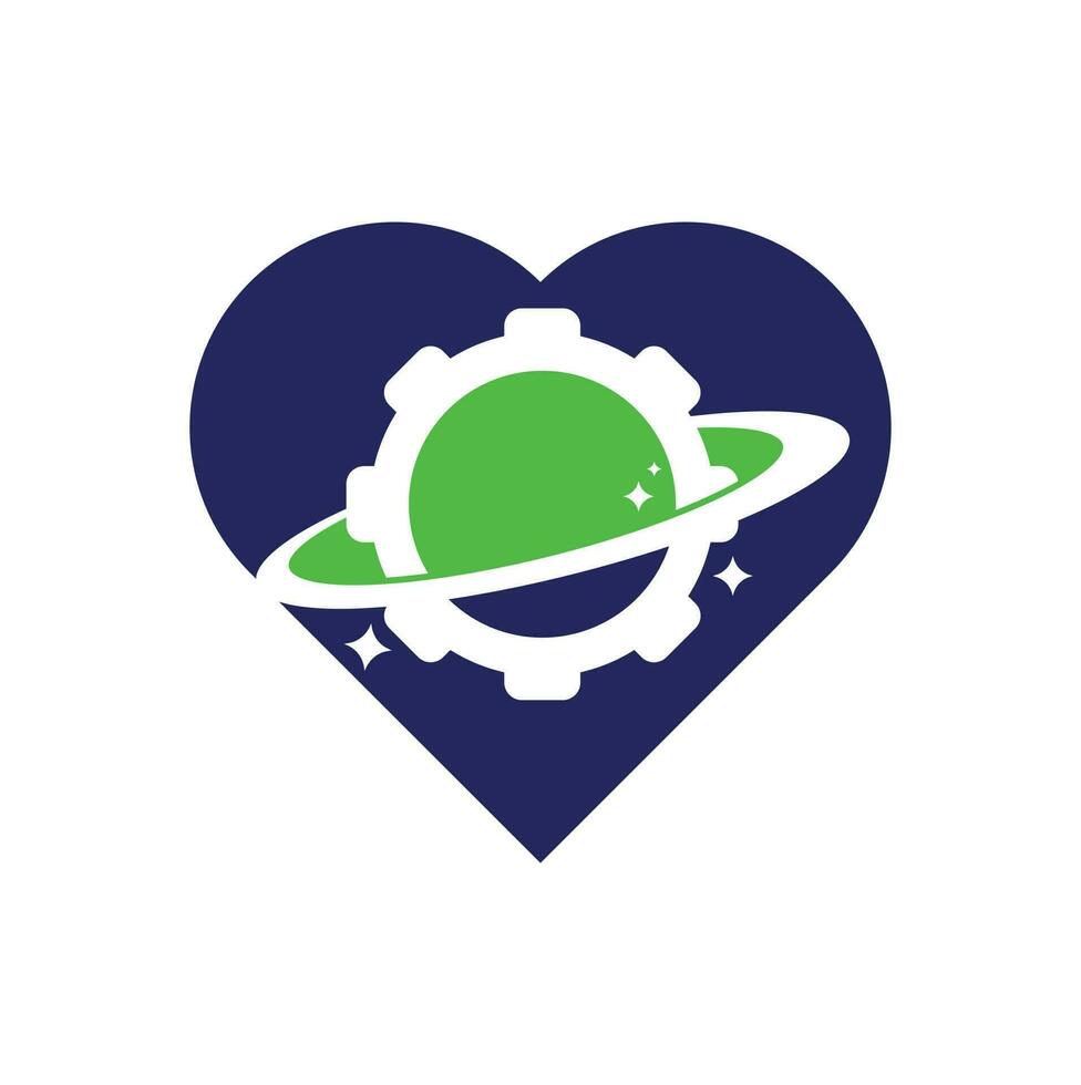 vector de icono de logotipo de concepto de forma de corazón de engranaje planetario. elemento de diseño del logotipo del icono del planeta del engranaje