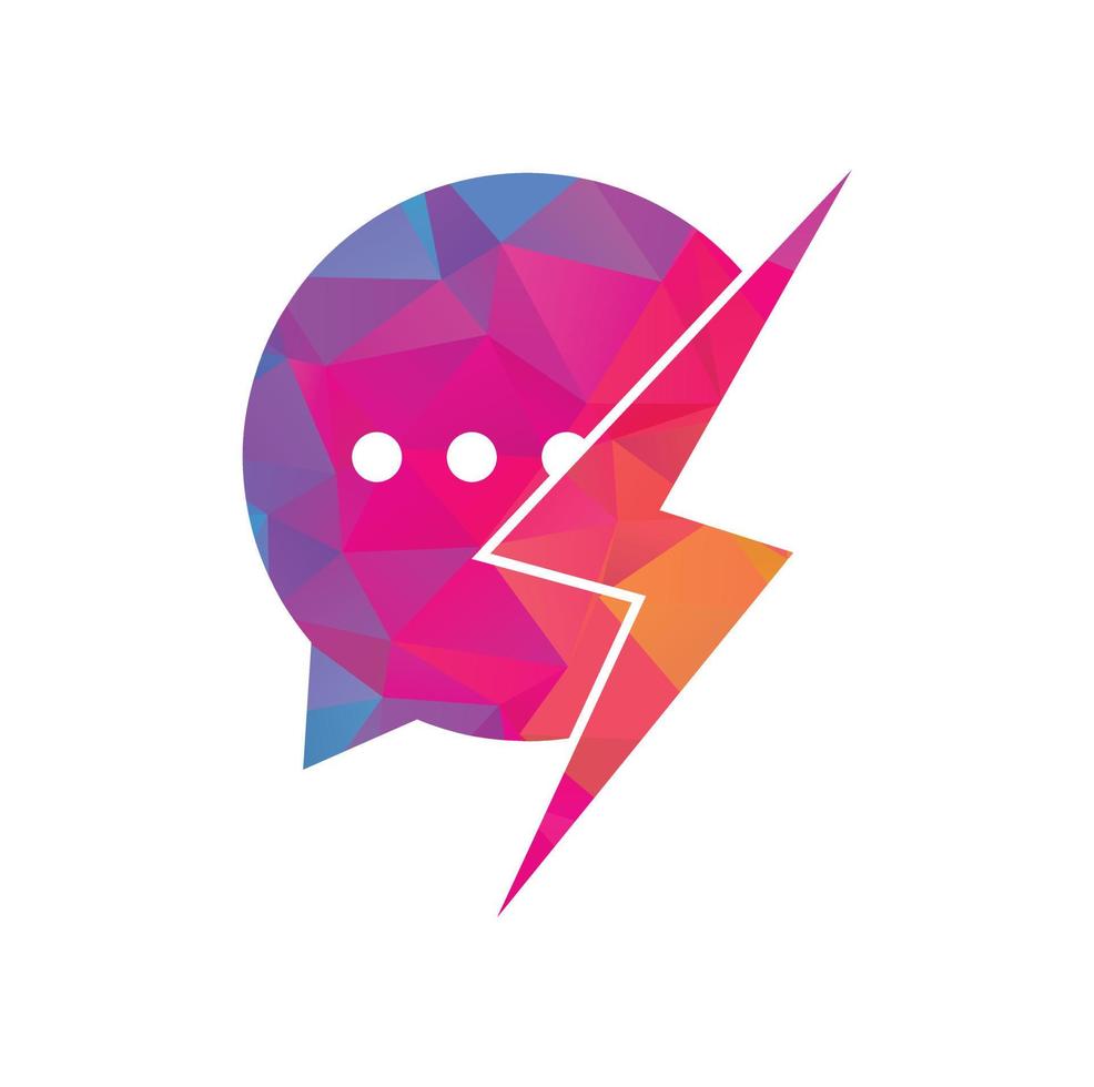 Bubble chat with thunder bolt icon logo template. Vector illustration.