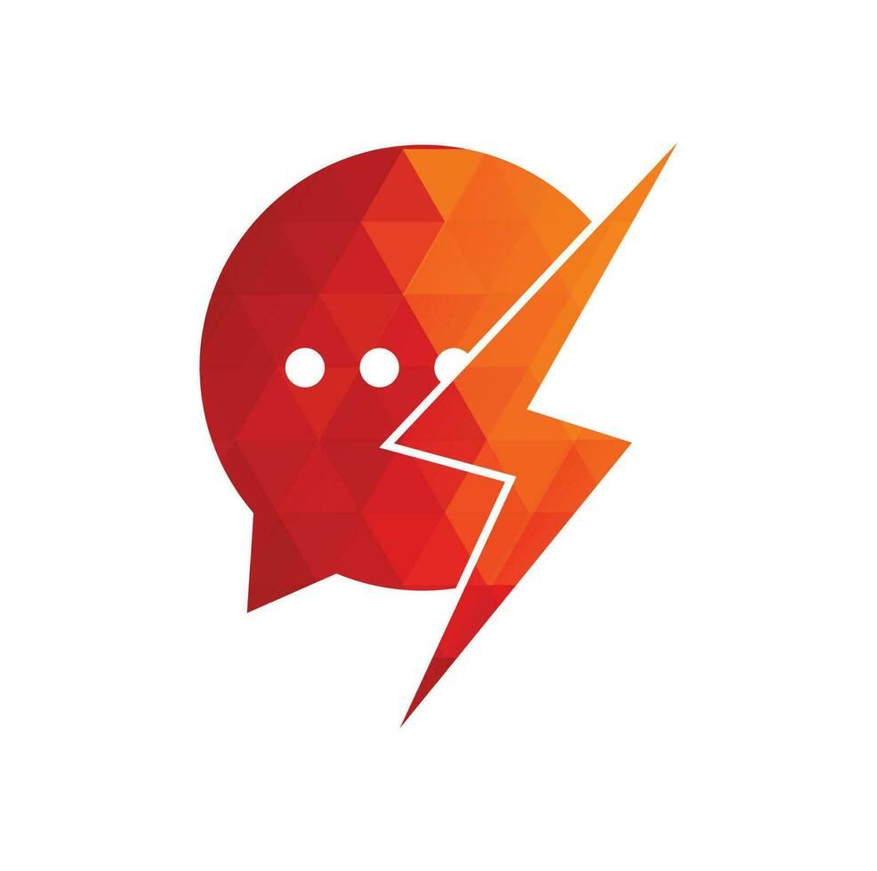 Bubble chat with thunder bolt icon logo template. Vector illustration.
