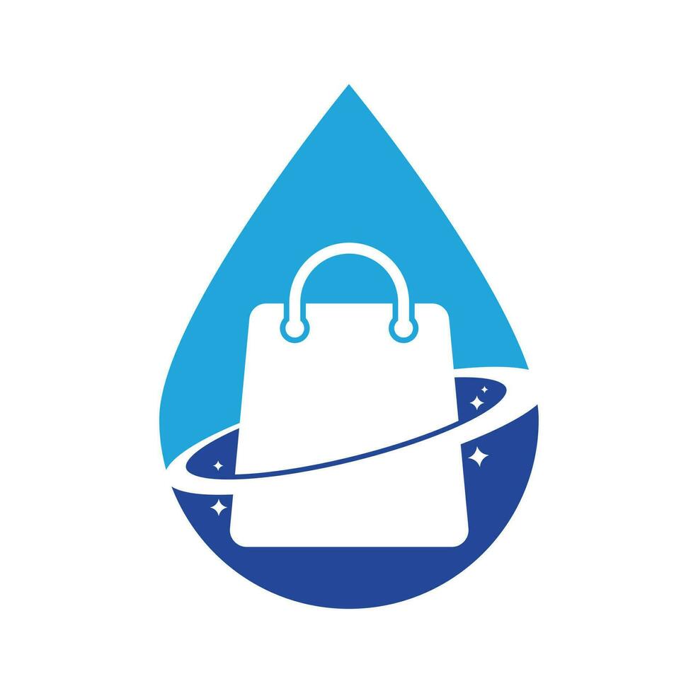 Planet Shop drop shape concept Logo Template Design. Galaxy shopping Bag Vector Logo Design Template.