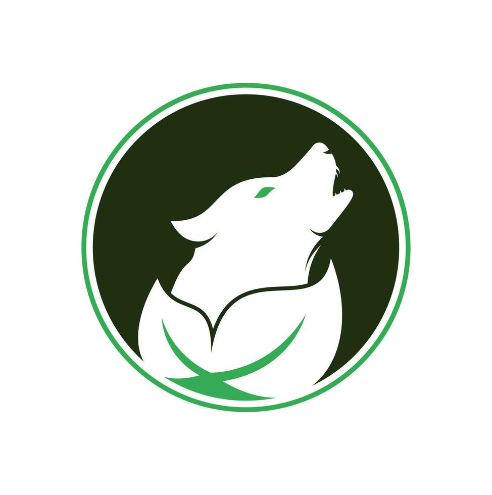 diseño del logotipo de lobo de hoja. vector de icono de diseño de logotipo de lobo de naturaleza.