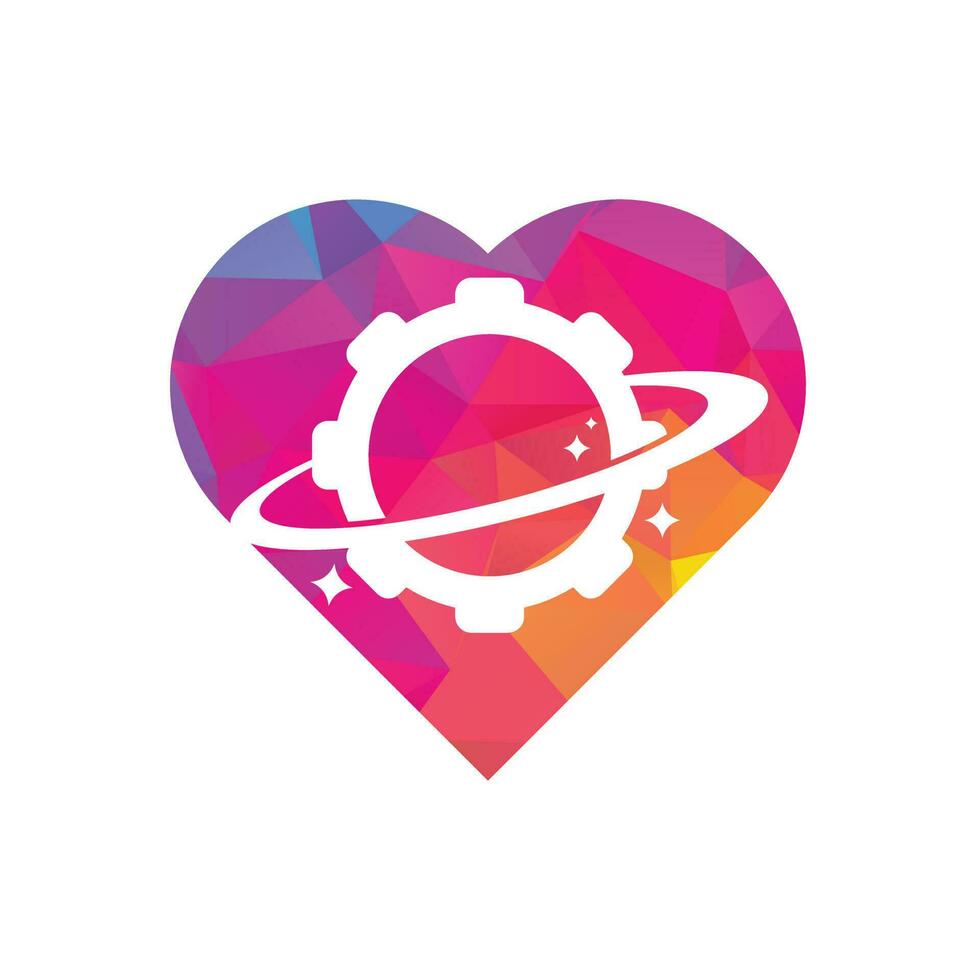 Planet gear heart shape concept logo icon vector. Gear Planet Icon Logo Design Element vector