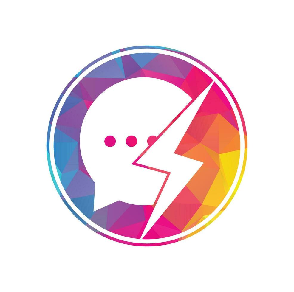 Bubble chat with thunder bolt icon logo template. Vector illustration.