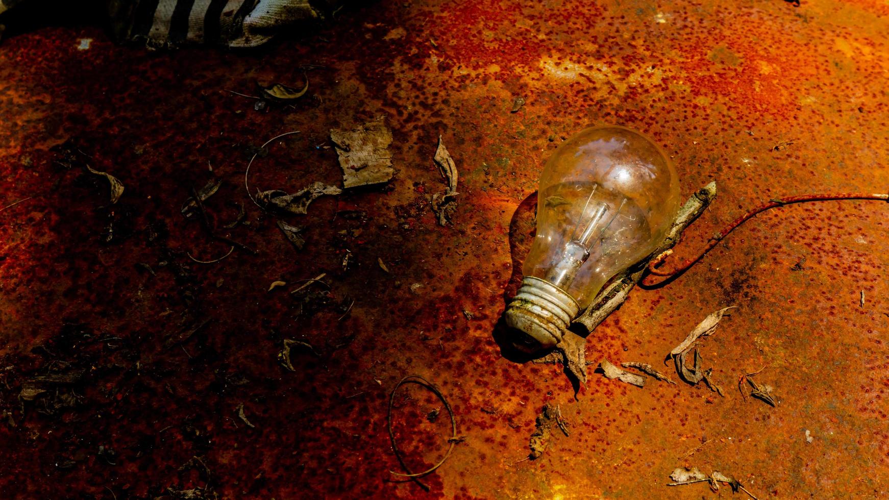 Light bulb on rusty zinc as a background photo