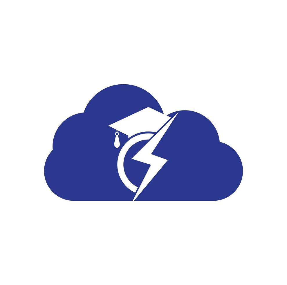 trueno educación nube forma concepto vector logo plantilla. logotipo de educación con gorra de graduación e icono de trueno.
