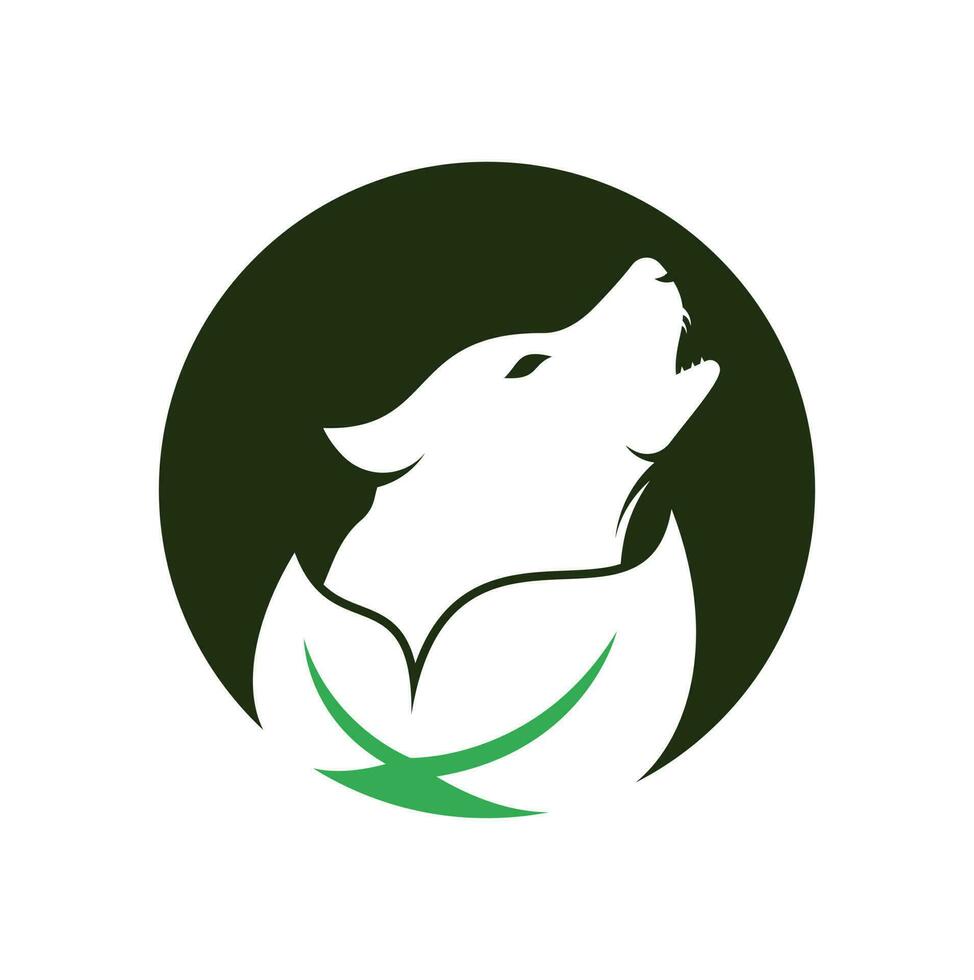 diseño del logotipo de lobo de hoja. vector de icono de diseño de logotipo de lobo de naturaleza.