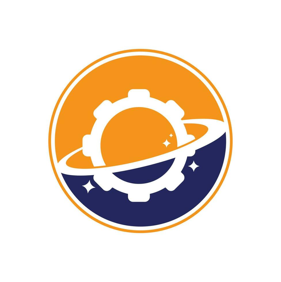 vector de icono de logotipo de engranaje planetario. elemento de diseño del logotipo del icono del planeta del engranaje