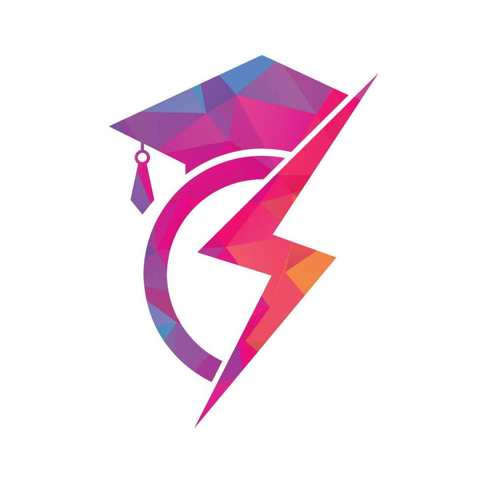 plantilla de logotipo de vector de estudiante flash. logotipo de educación con gorra de graduación e icono de trueno.