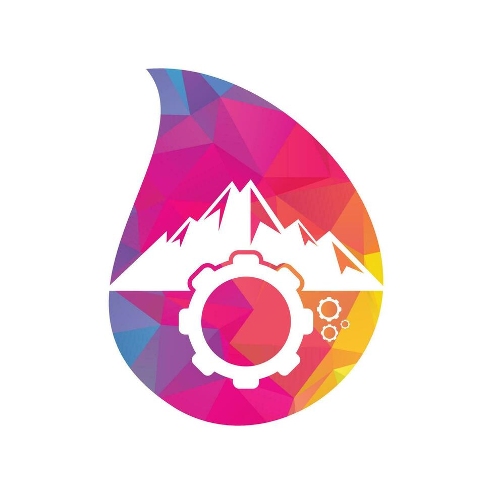 Mountain gear drop shape concept logo icon design. vector