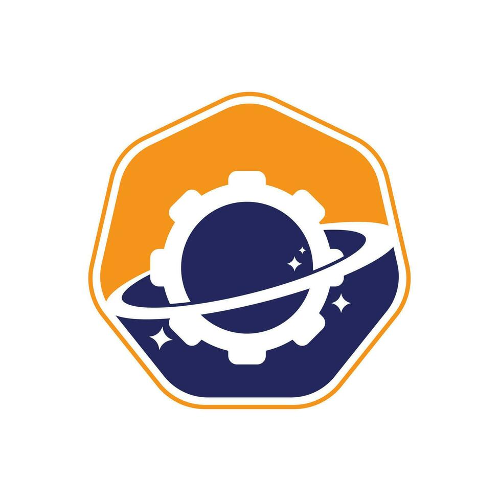 vector de icono de logotipo de engranaje planetario. elemento de diseño del logotipo del icono del planeta del engranaje