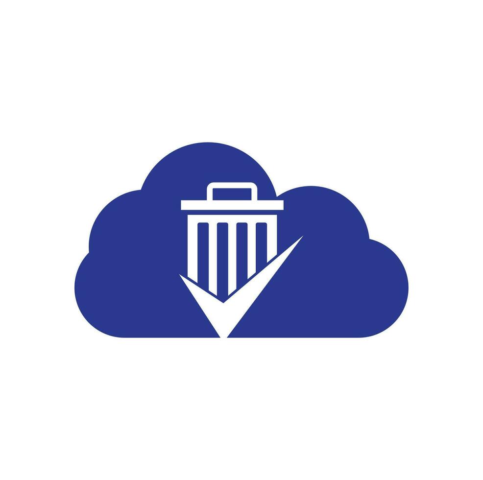 compruebe la plantilla del logotipo del vector del concepto de forma de nube de basura. marque el icono del logotipo de la papelera logotipo vectorial.