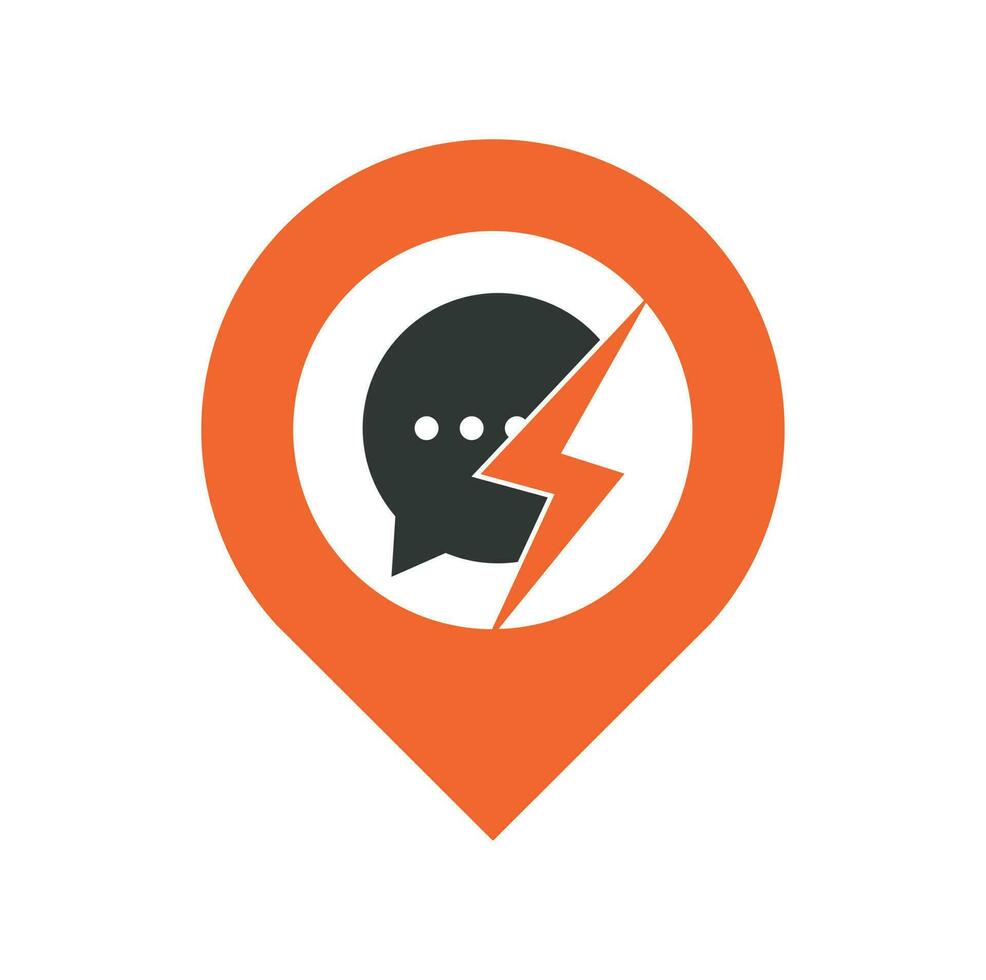 Thunder chat gps shape concept logo design icon vector. Bubble chat with thunder bolt icon logo template Vector