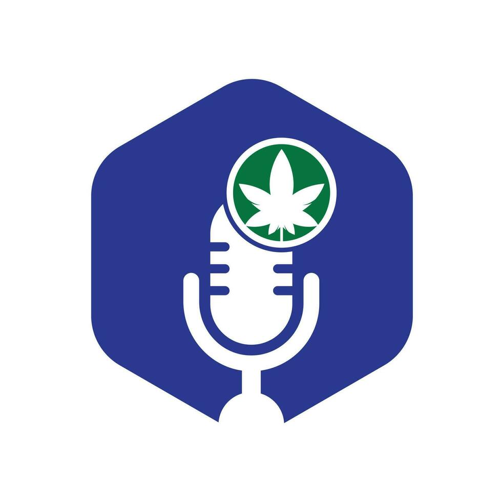 diseño de logotipo vectorial de podcast de cannabis. logotipo de podcast con plantilla de vector de hoja de cannabis.