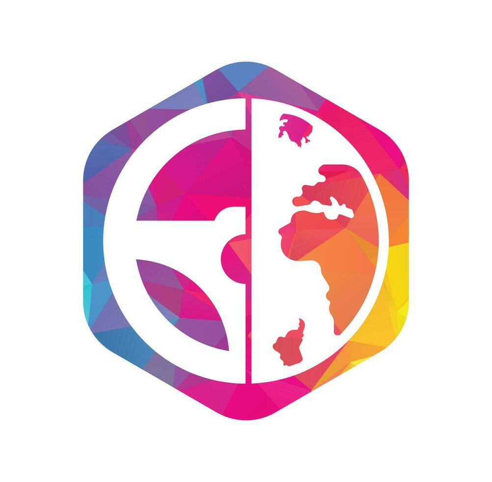 Drive world vector logo design. Steering wheel and world symbol or icon.