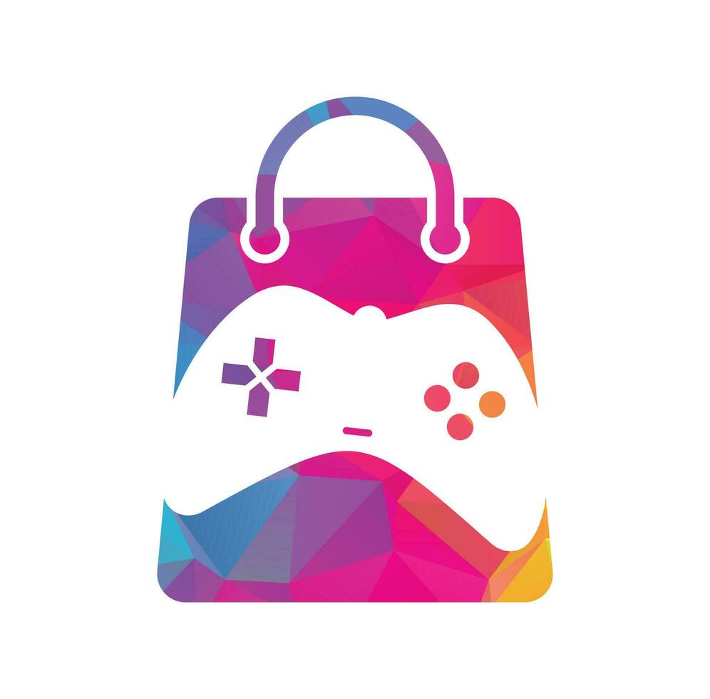 Game shop vector logo. design. Shopping bag combination joystick icon vector design.