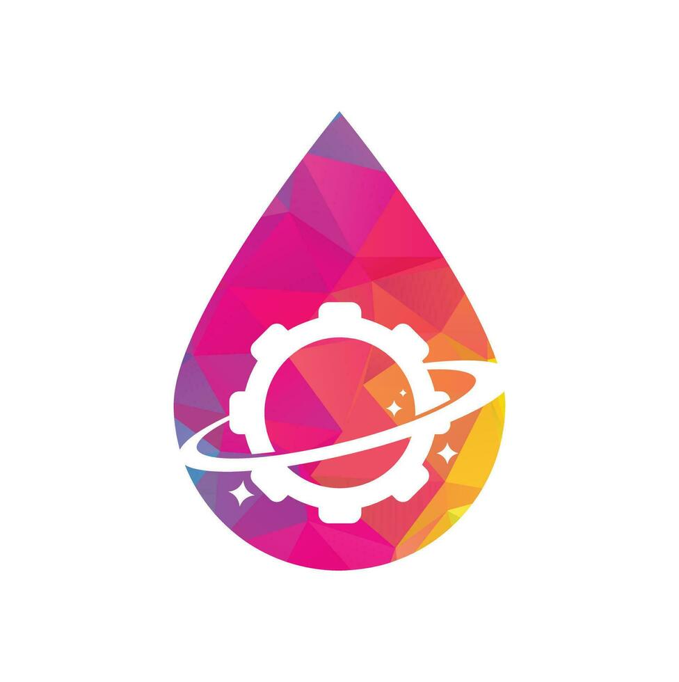 Planet gear drop shape concept logo icon vector. Gear Planet Icon Logo Design Element vector