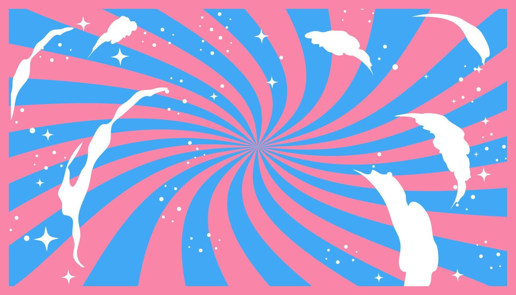 Sky background with clouds and glitter in manga style. vector