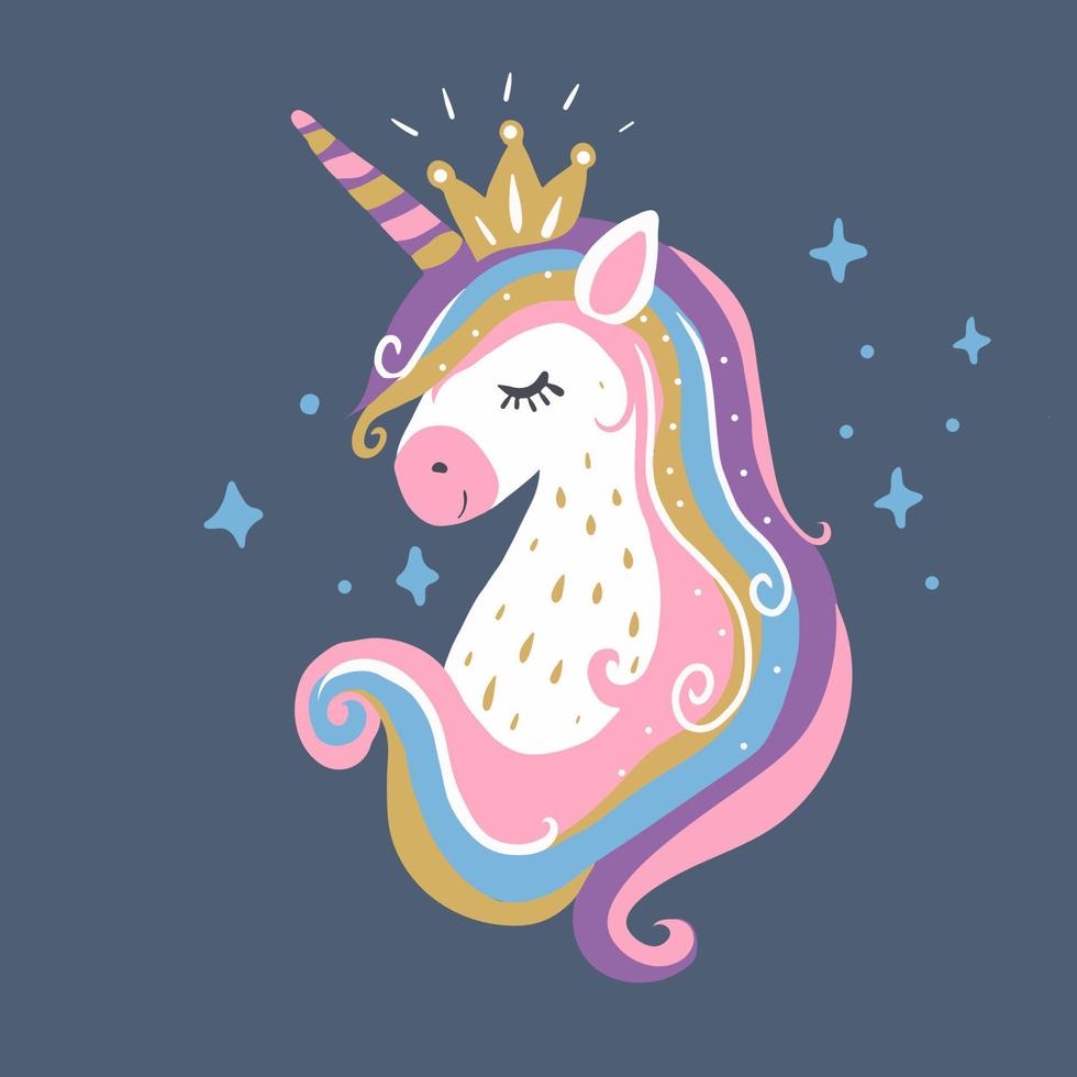 Cute magical unicorn. Vector illustration of a unicorn head.