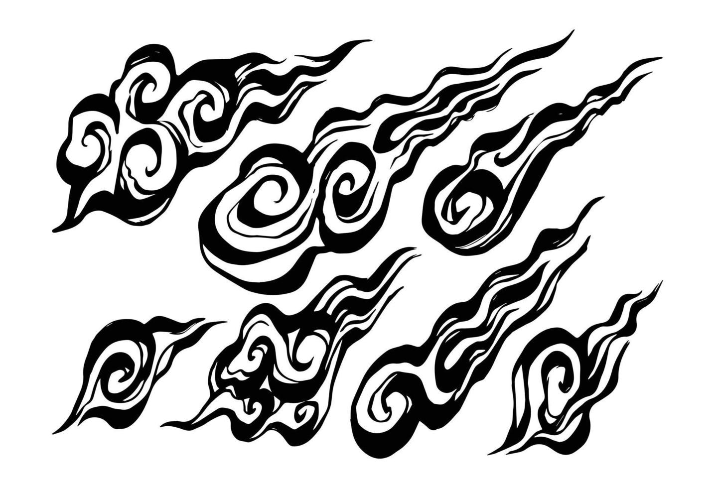 Asian cloud set. traditional brush ink cloudy ornaments in chinese, korean and japanese oriental style. vector