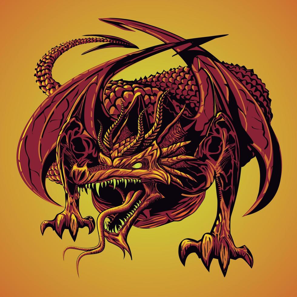 dragón al sol. ilustración de dragón vectorial. solo 5 colores, dragon rage. vector