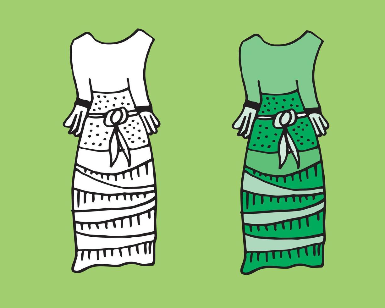 Doodle hand drawing with kid clothes. Vector illustration of lines and coloring pages for kids