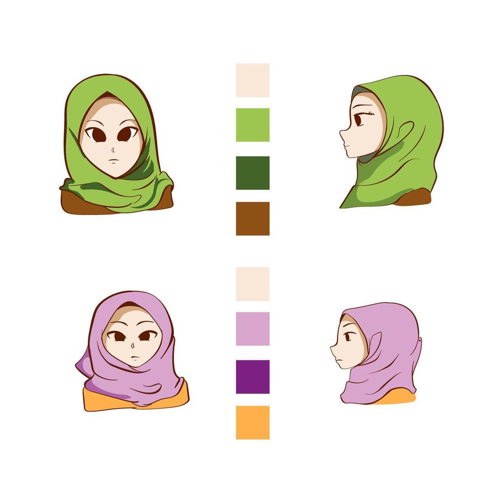 Premium vector l cute muslim hijab design charachter simple flat illustration.