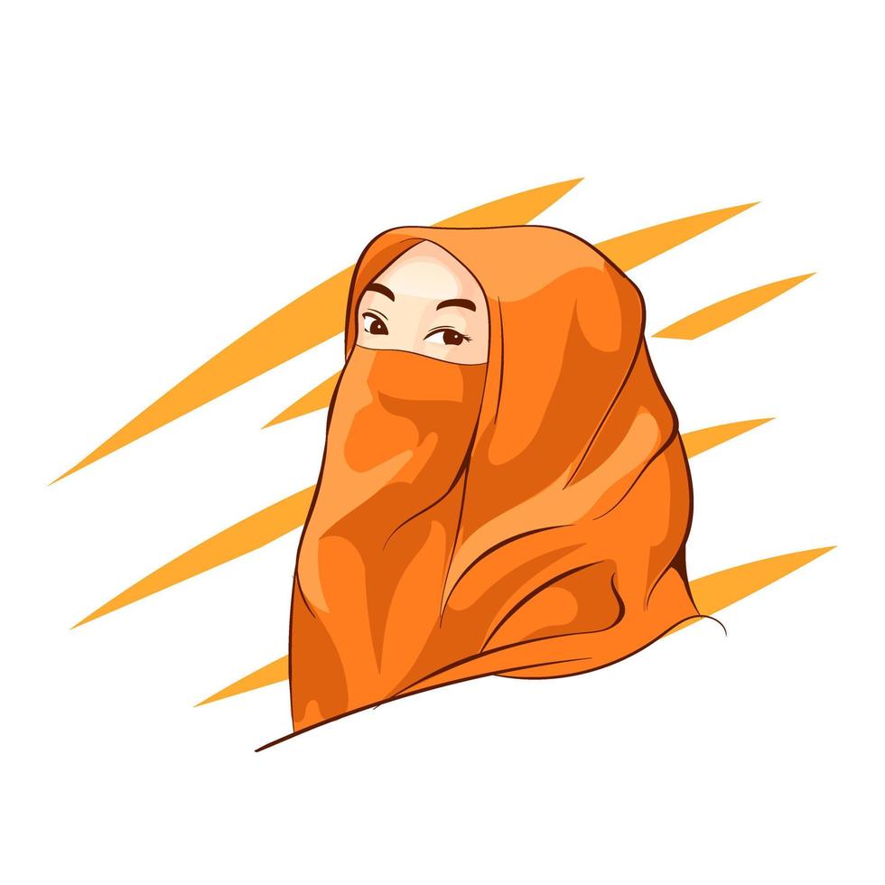 premium vector l image of a beautiful veiled woman with an orange hijab.