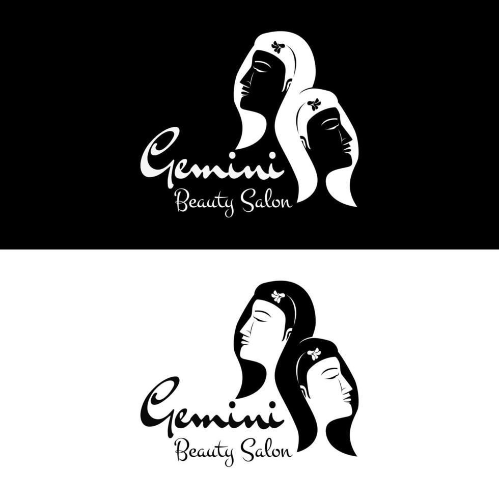 Beautiful twin girl for Gemini horoscope tattoo or classic women beauty salon logo design vector
