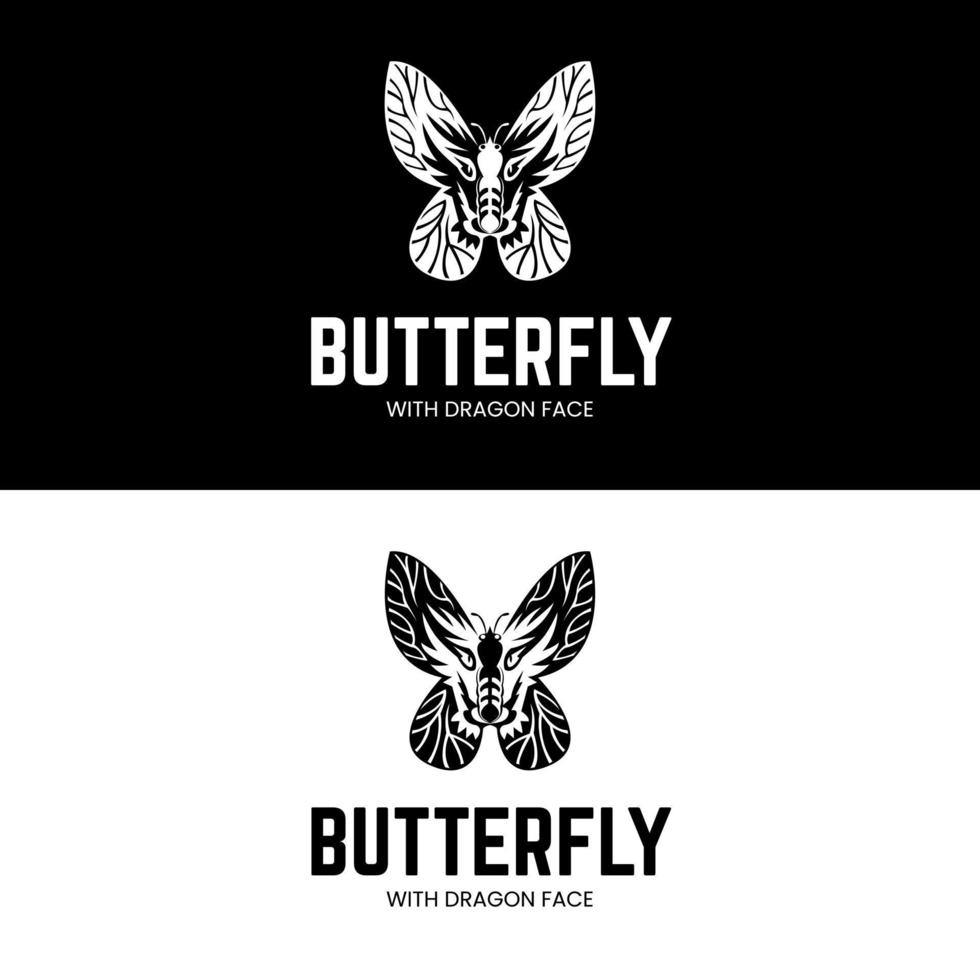 Butterfly with Dragon face on its wings for unique simple flat abstract logo design character vector