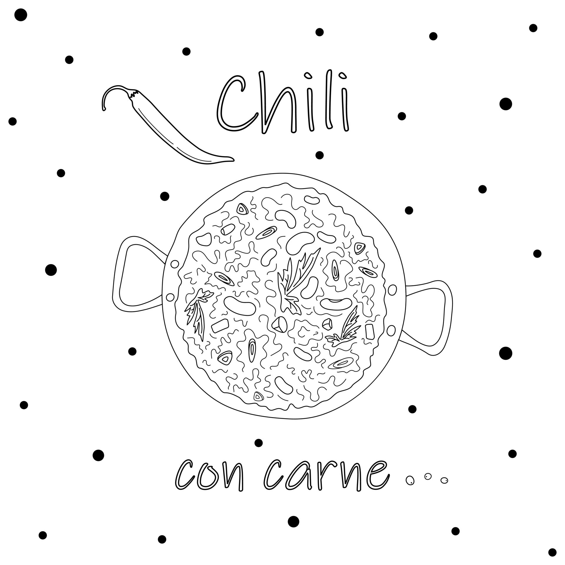 Chili con carne in a deep saucepan against background of the