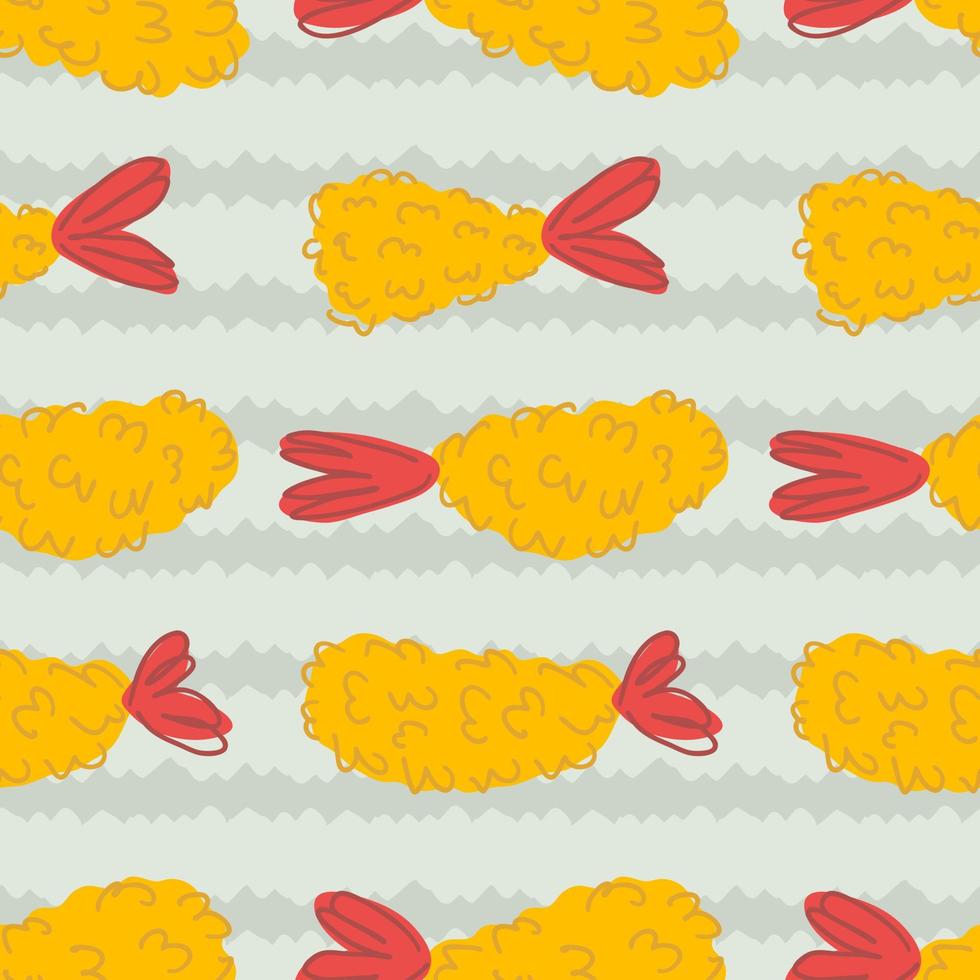 Ebi furai grilled shrimp striped seamless pattern. vector