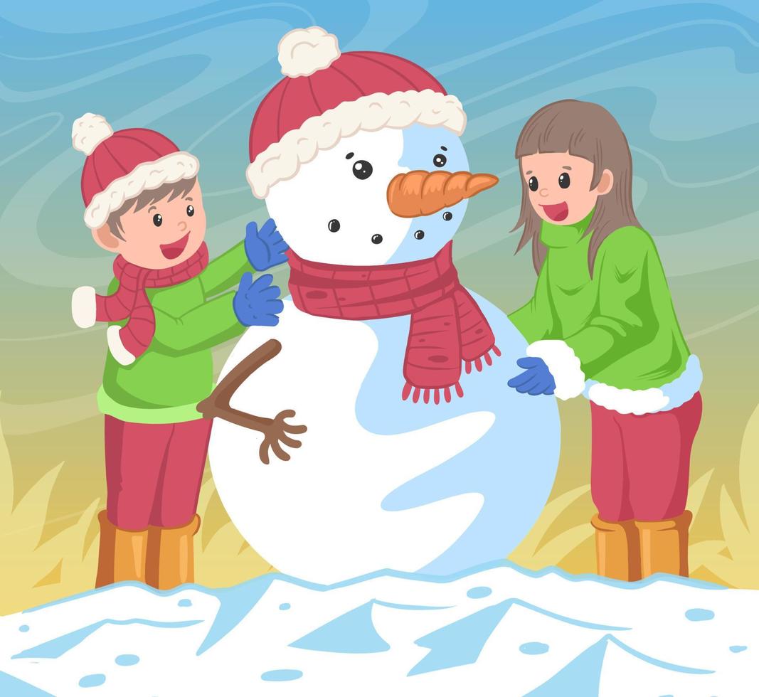 making snowman at winter come vector