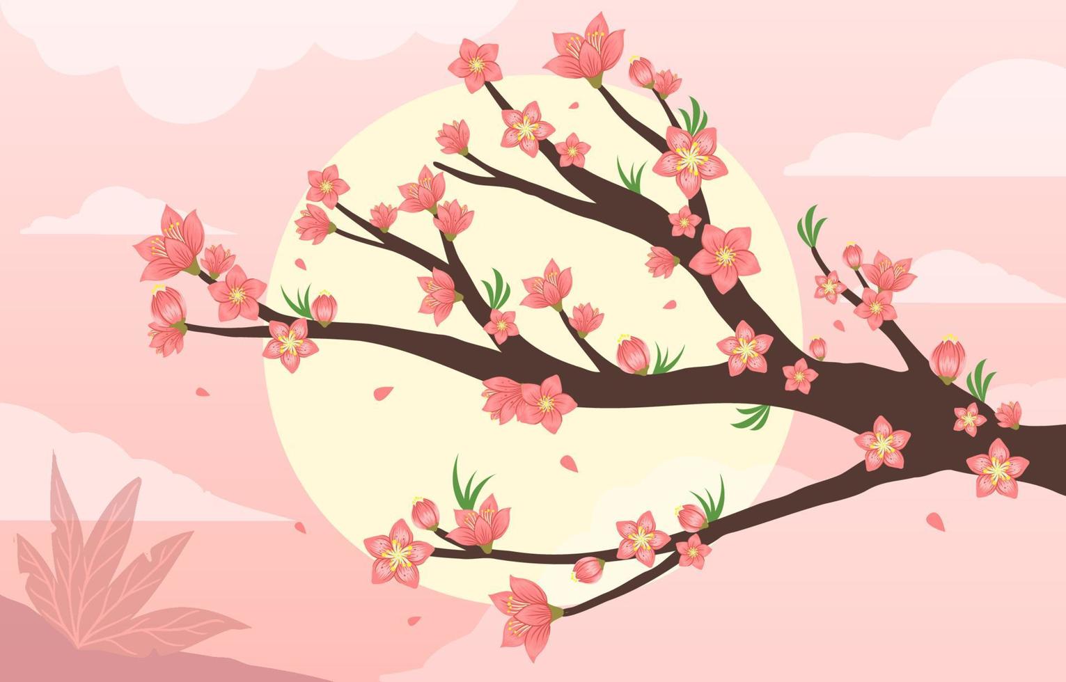 peach blossom tree flat flower vector