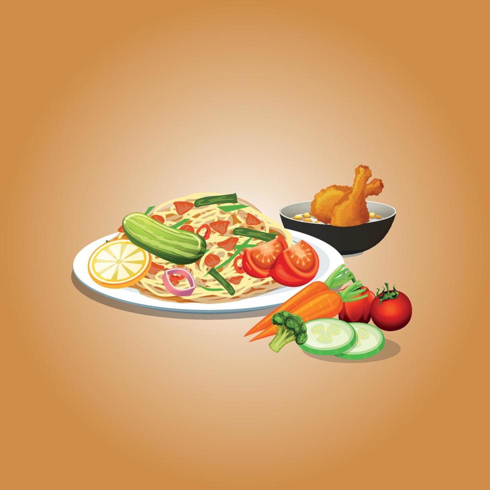 Healthy food and traditional restaurants, cooking, menu, vector illustration