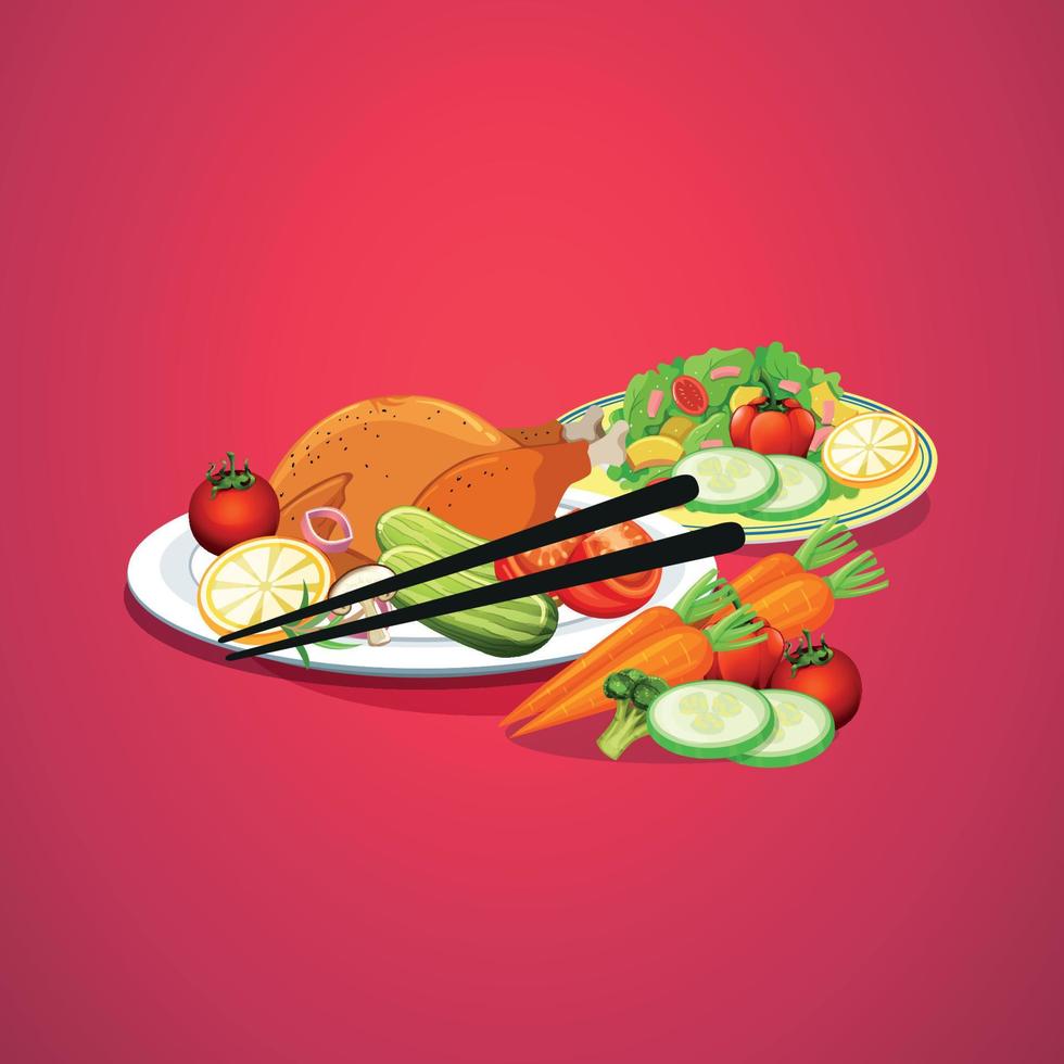 Healthy food and traditional restaurants, cooking, menu, vector illustration