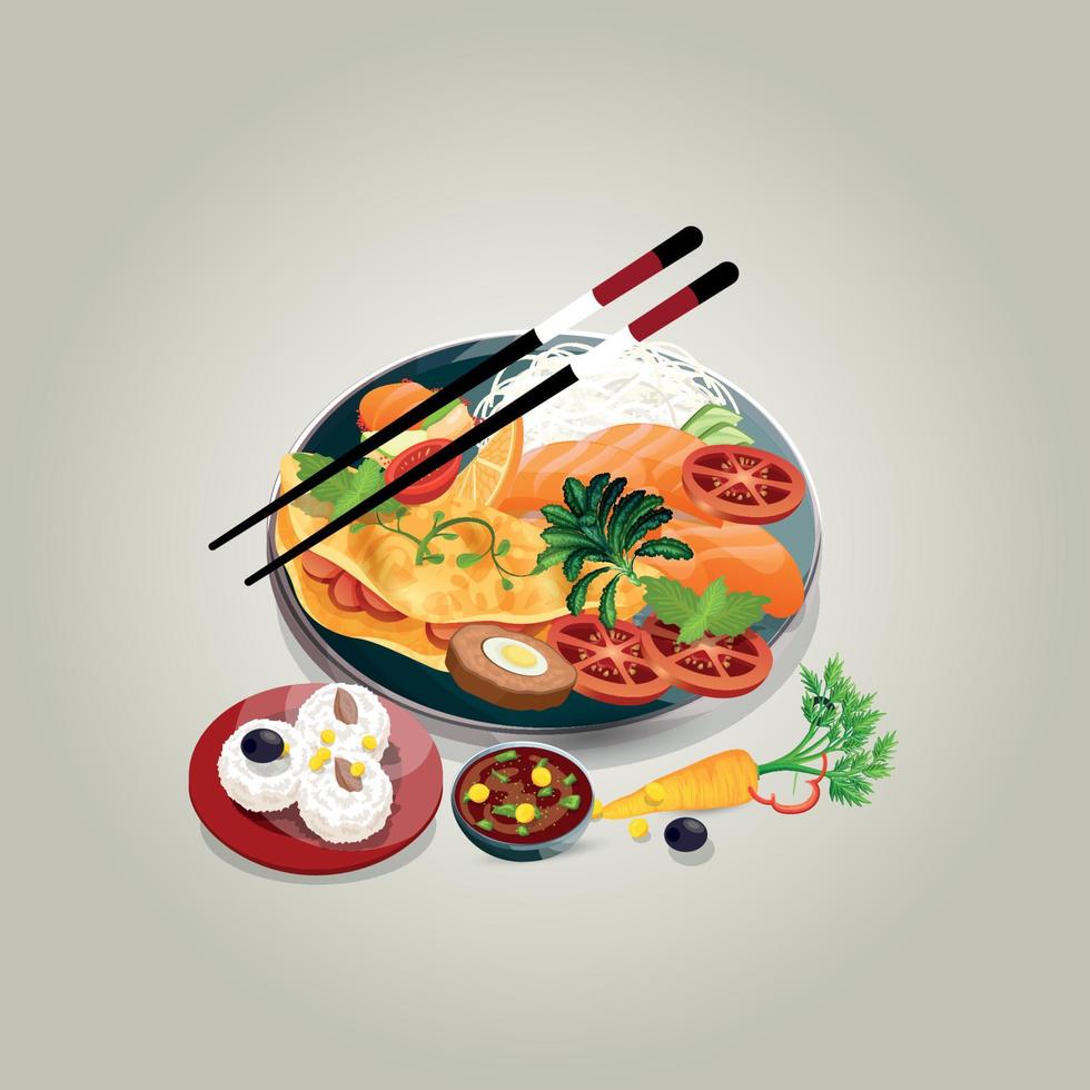 Healthy food and traditional restaurants, cooking, menu, vector illustration